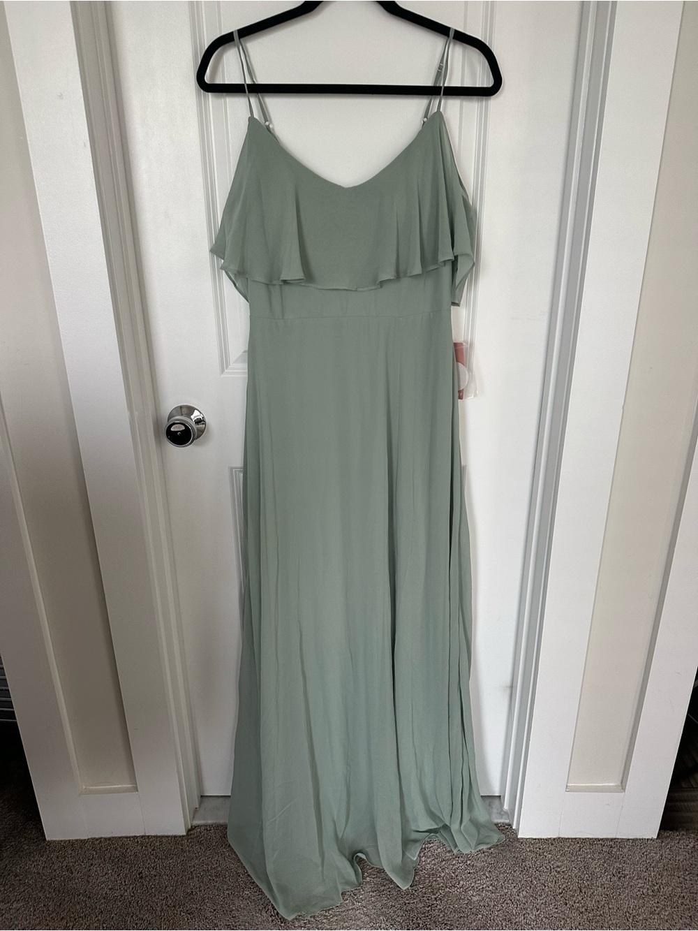 Birdy Grey Flowy Sage Green Off-Shoulder Maxi Dress size M NWT